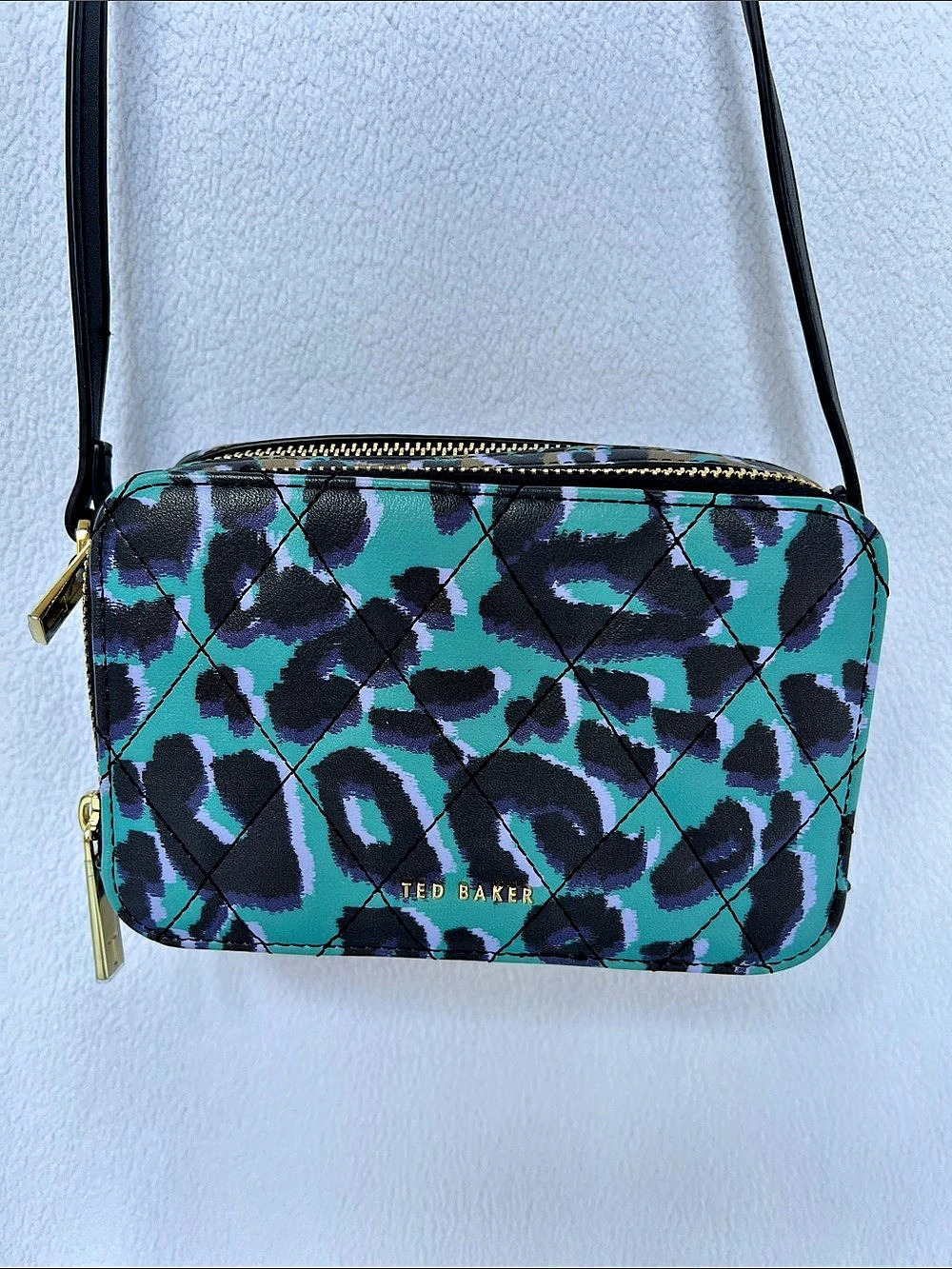 Ted Baker Printed Leopard Detail Camera Bag Blue & Black Like New